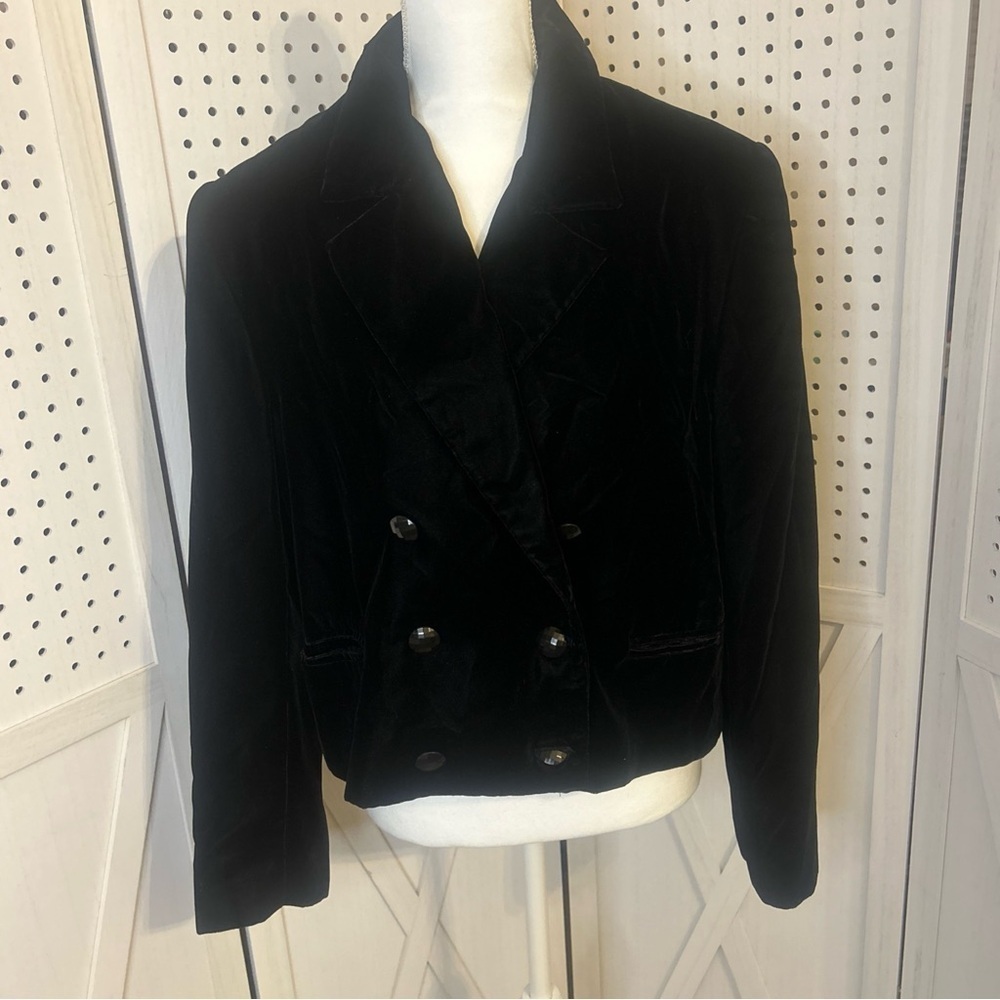 Charter Club Crushed Velvet Blazer Womens Size 14 Black Evening Holiday  Look